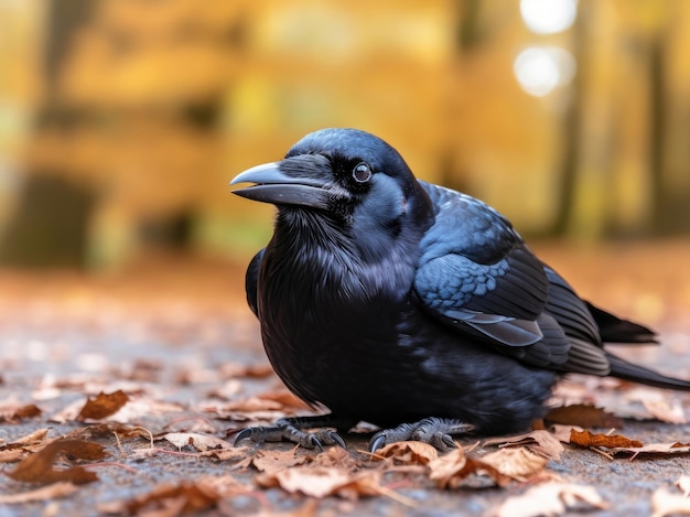 A black american crow on the ground