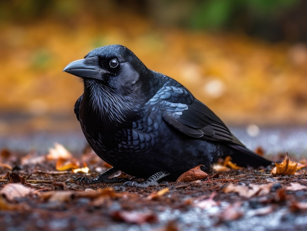 A black american crow on the ground