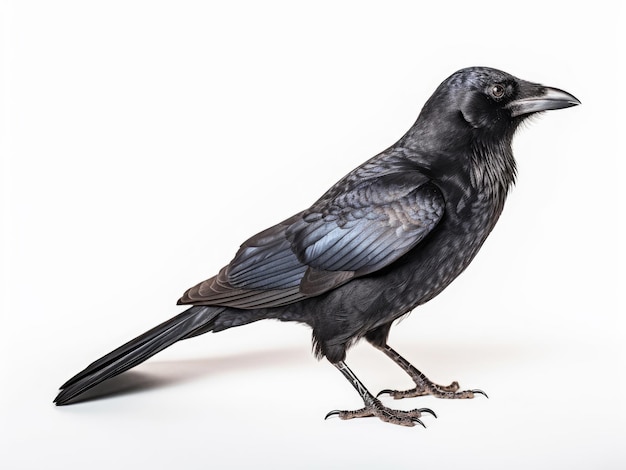 A black american crow on a white background