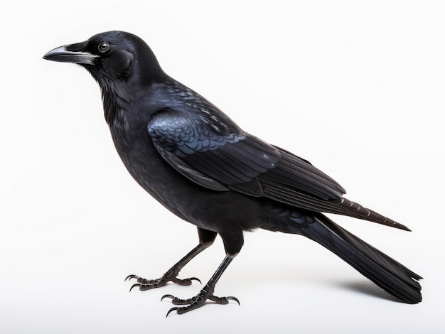 A black american crow on a white background