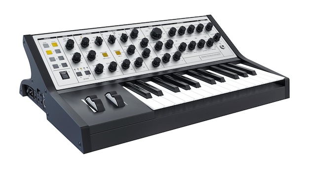 Black analog synthesizer 3D illustration