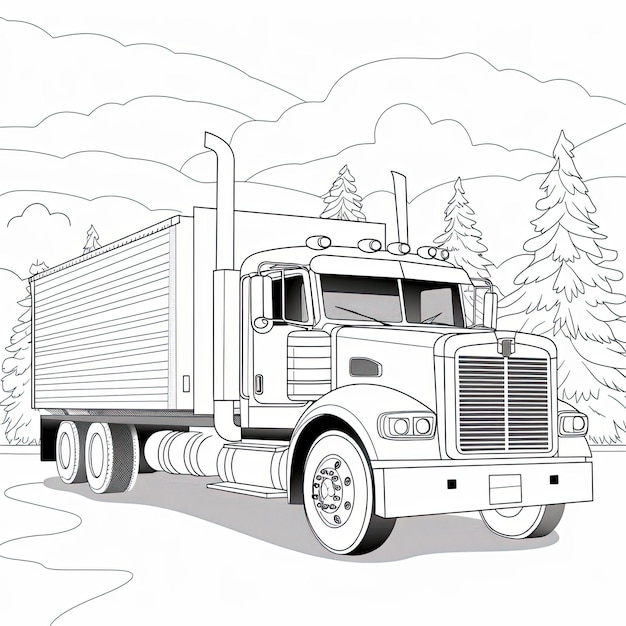 Фото Черно-белый цветный рисунок холодильного грузовика