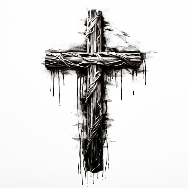 写真 白い背景の黒と白の十字架
