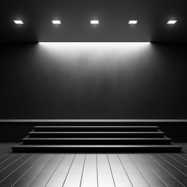 Фото Черно-белый рендеринг пустой сцены, освещенной