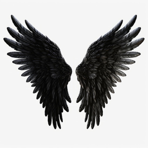 Black angel wings isolated on white background