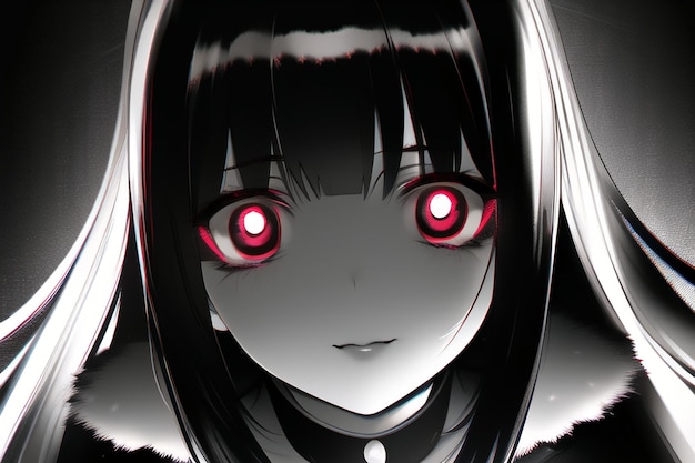 Premium AI Image  A black anime girl with glowing eyes and a black  background.