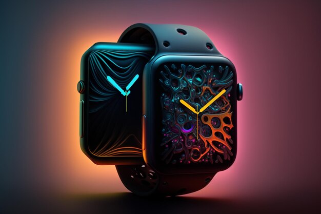 Foto un apple watch nero con quadrante blu neon.