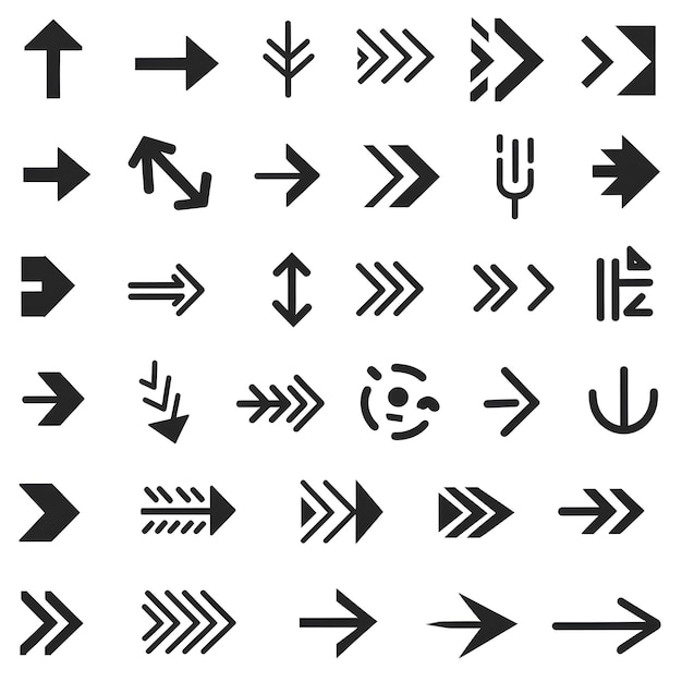 Foto simboli a frecce nere icone impostate con linee rette punteggiate e schemi a zigzag