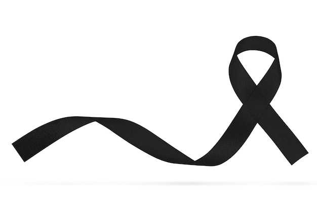 Black awareness ribbon isolated Mourning and melanoma symbol White banner with cancer cancer realistic black ribbon Design template for info graphic or magazine website