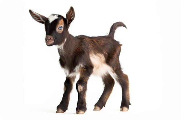 Photo black baby goat with white and brown spots