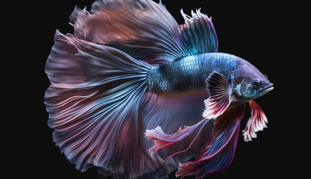 Black backdrop with beautiful betta fish swimming