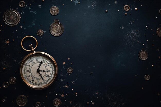 Photo black backdrop with floating vintage compasses