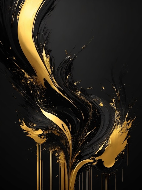 Black background abstraction of gold paint