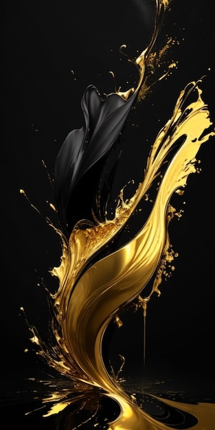 Black background abstraction of gold paint
