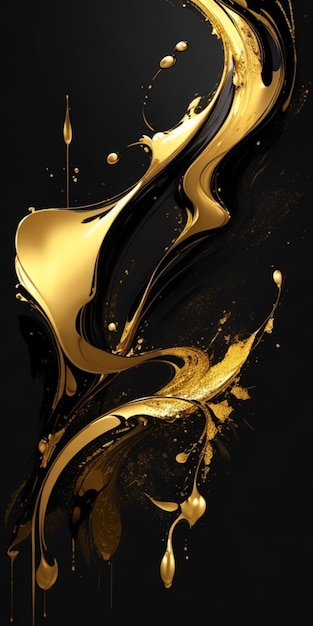 Black background abstraction of gold paint