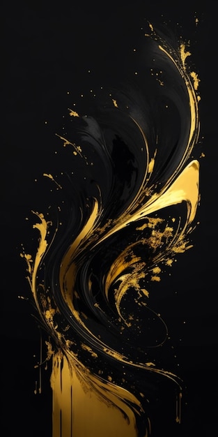 Black background abstraction of gold paint