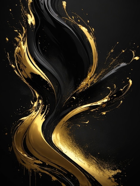 Black background abstraction of gold paint