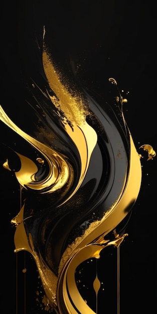 Black background abstraction of gold paint