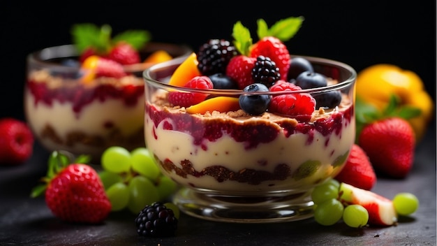 Photo black background berry dessert