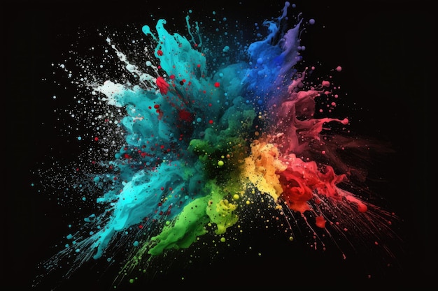 A black background covered in a rainbow of spray paint colors