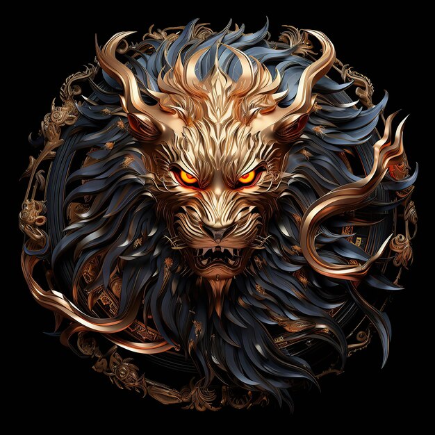 Black background dragon lion illustration