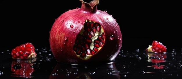 Photo black background of fresh cut pomegranates