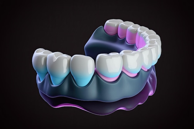 Black background full arch fixed dental prostheses on dental implant