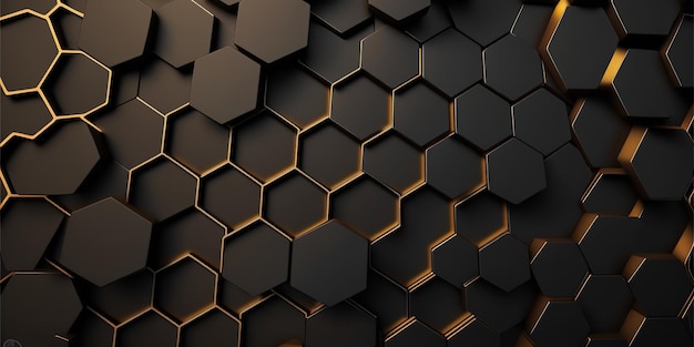 Black background of hexagons of different heights top lighting Technological backdrop Generative Ai