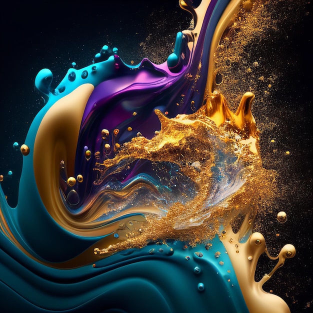 On a black background of interweaving of bright particles and splashes of colors Generative AI