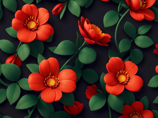 Black background red flower pattern design