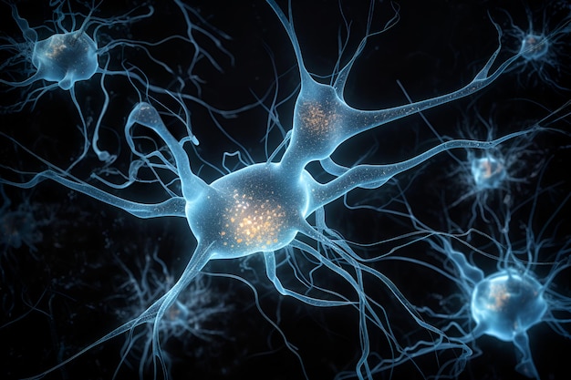 A black background shows a neuron's brain.