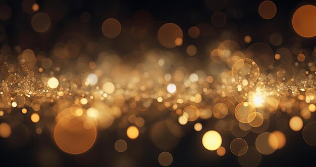 a black background of sparkling lights and golden circles in the style of soft tonal transitions