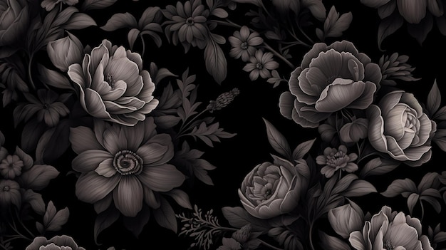 Photo black background in the style of stunningly beautiful illustrations with motifs of black flowers