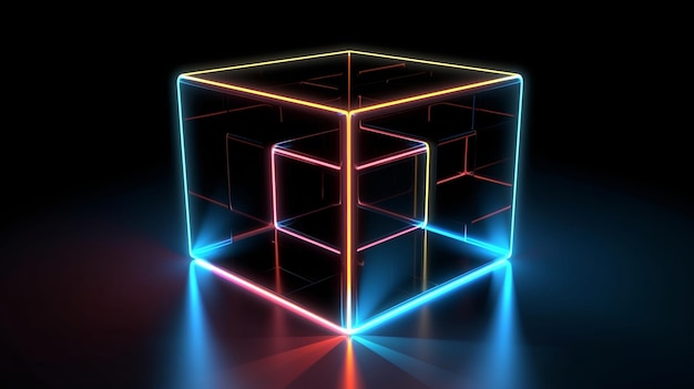 Black background wallpaper with 3D neon cubes illustration