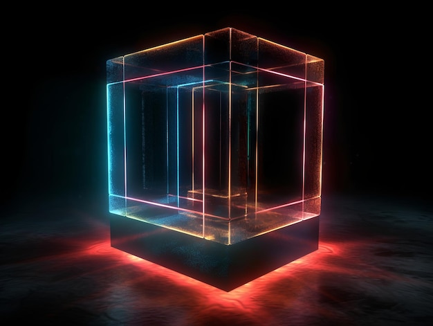 Photo black background wallpaper with 3d neon cubes illustration