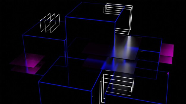 a black background with a blue box with a white light on it.