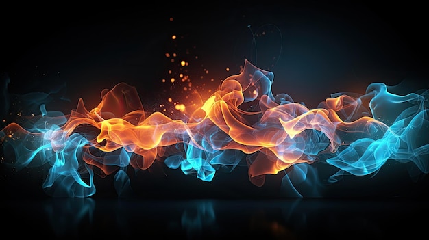 a black background with blue and orange flames and the word fire on it