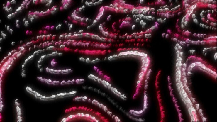 Photo black background with bright pink and white glitter motion lines of brilliance in animation that