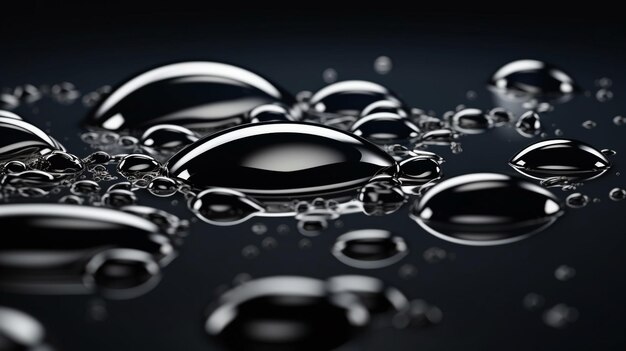 A black background with bubbles and water droplets on it.