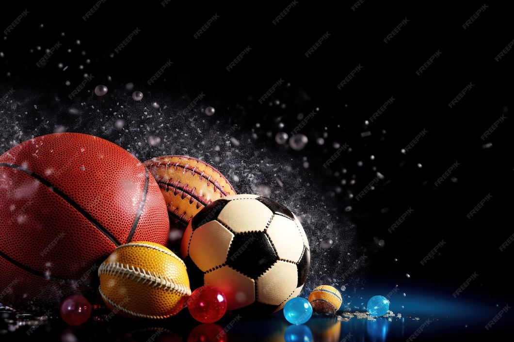 Premium Photo | A black background with a bunch of different sports