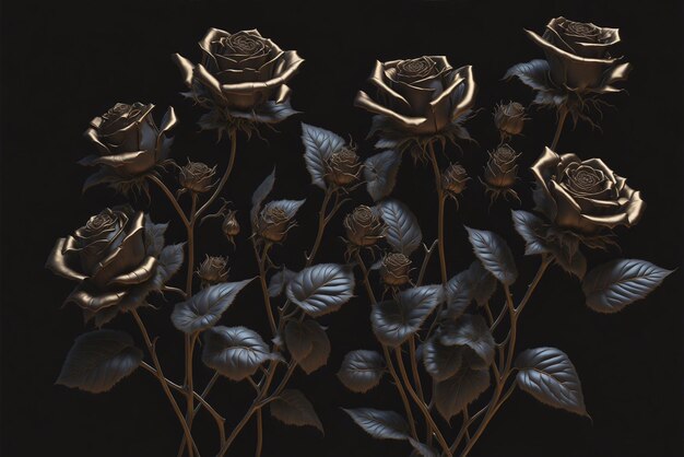 A black background with a bunch of roses on it.