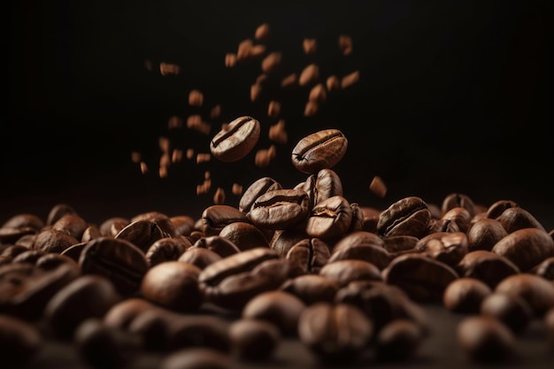 A black background with coffee beans and a black background