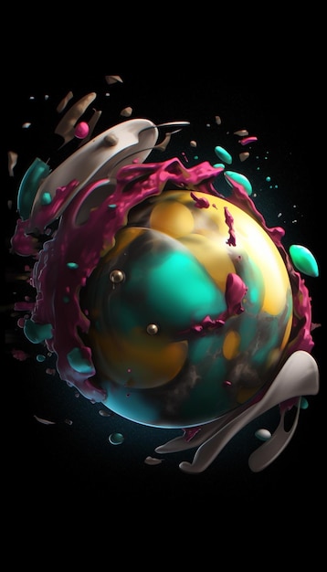 A black background with a colorful ball and a black background.