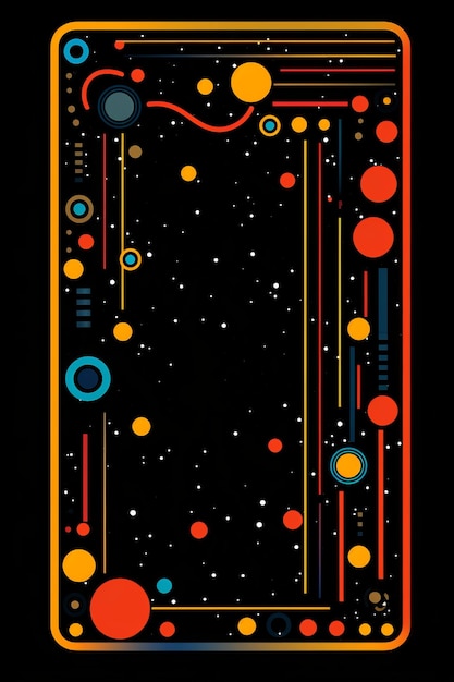a black background with colorful dots and circles on it