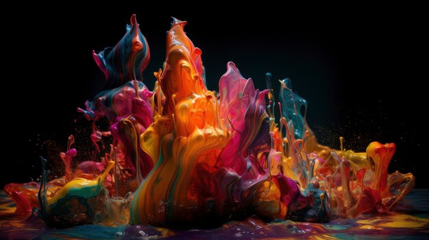 A black background with a colorful explosion of liquid and a black background.