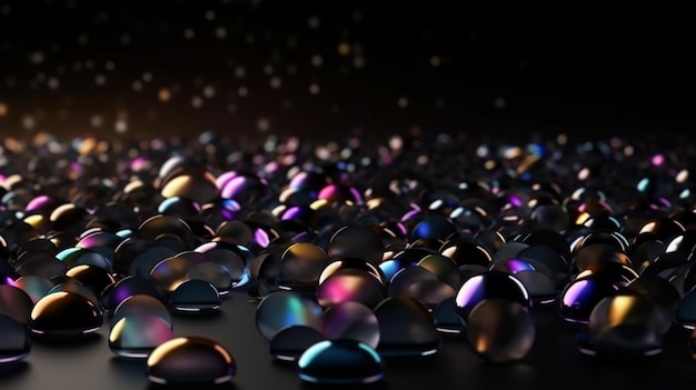 A black background with colorful glass drops on the surface