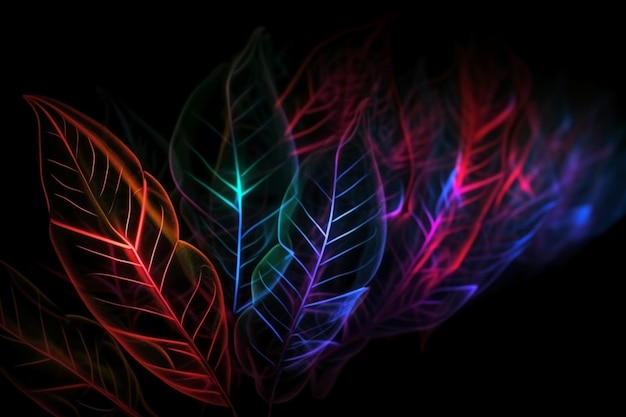 A black background with a colorful leaf pattern that says neon on it.