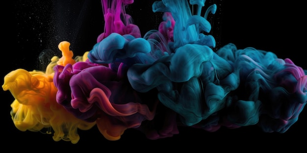 A black background with a colorful liquid in the middle