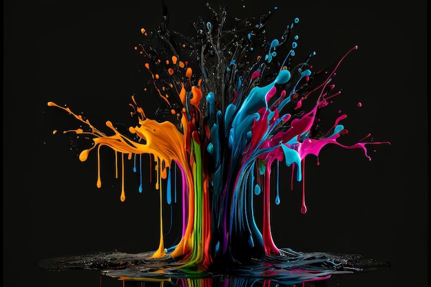 A black background with colorful paint splashes.