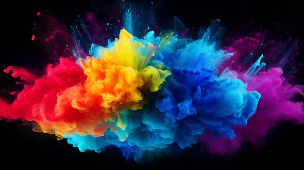 black background with colorful rainbow holi paint color powder explosion illustration